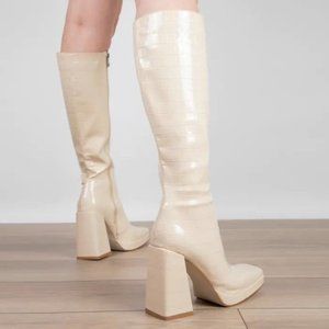 BOGO Princess Polly Jamie Nude Croc Platform Knee High Boots